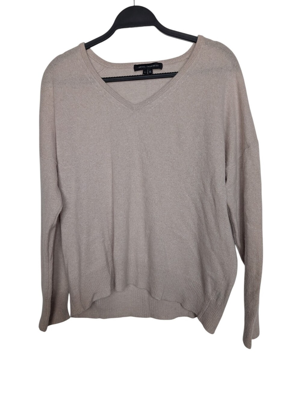 Skull Cashmere V-Neck Taupe Beige Tan Soft Comfy Quiet Luxury Sweater Size Large